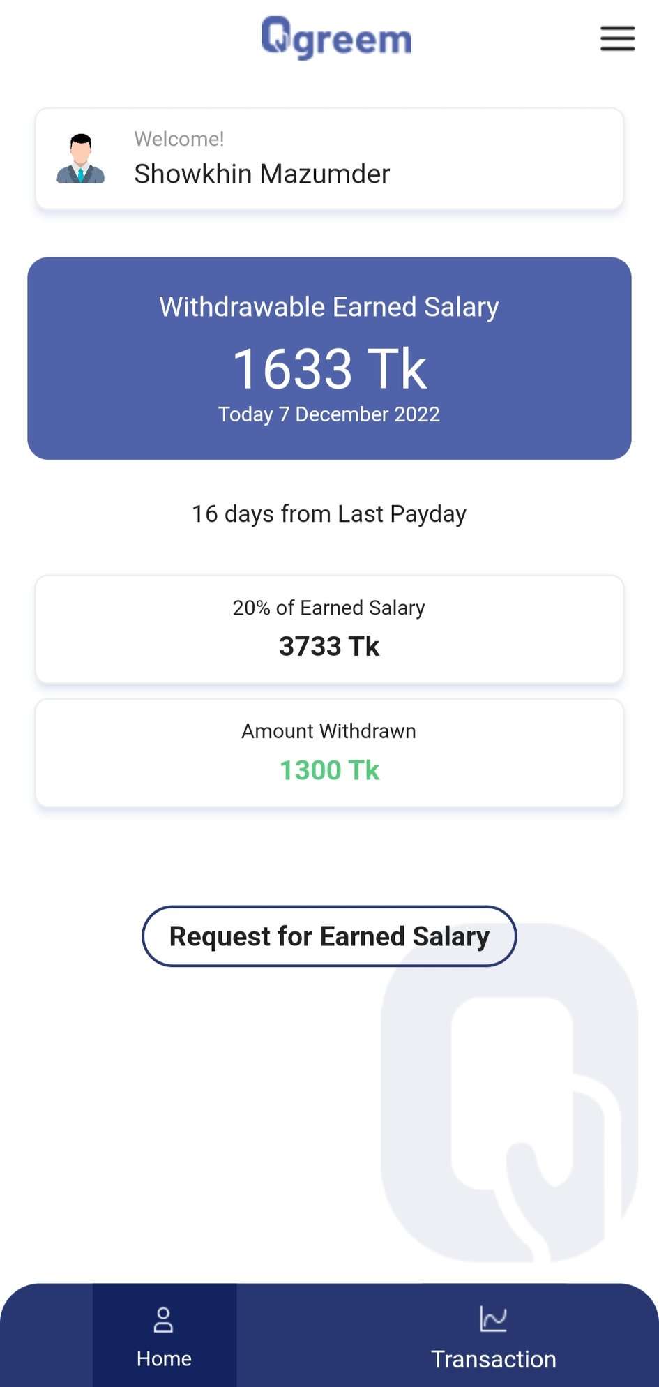 Your earned wage status